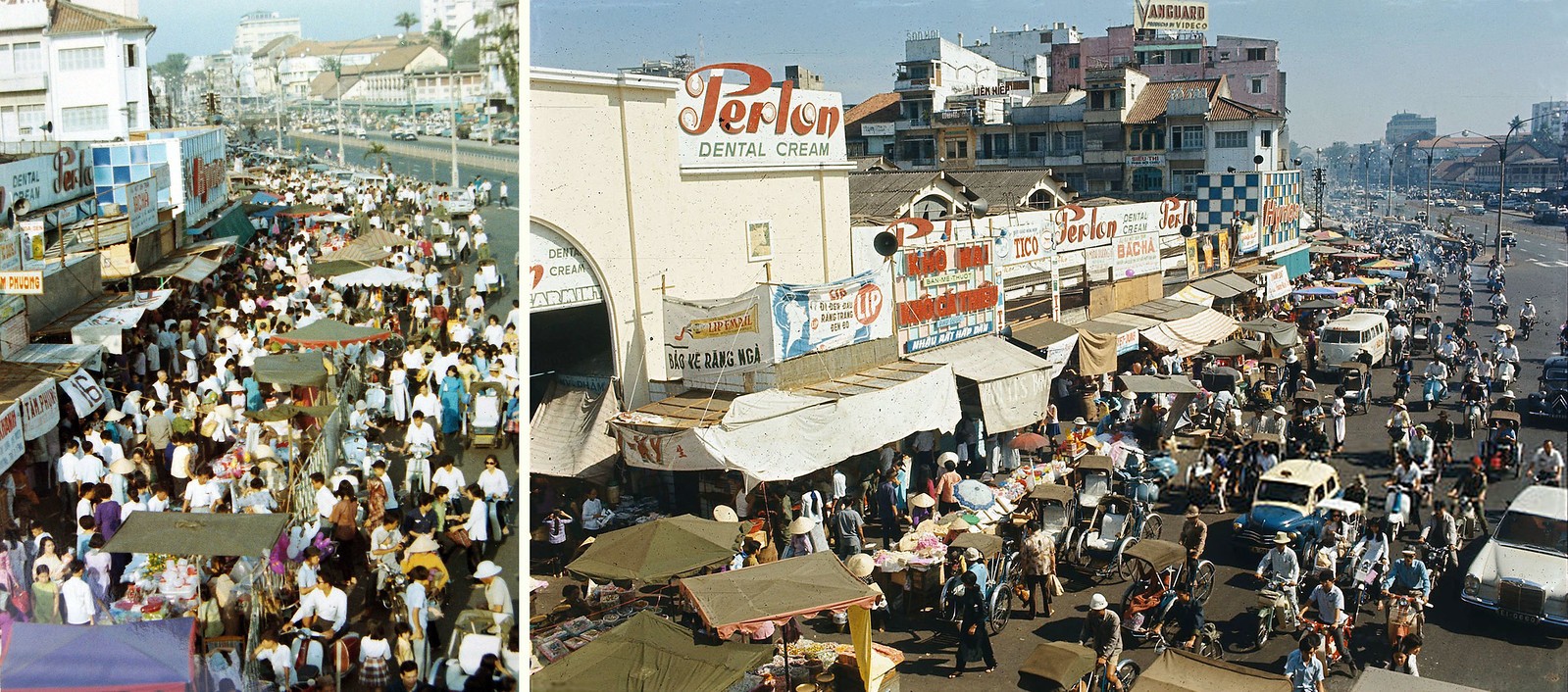 SAIGON 1971 - Chợ Tết chợ Bến Thành, Xuân Tân Hợi, nhìn từ trên cầu vượt bộ hành