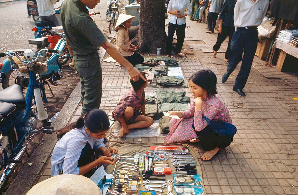 Street Vendors Selling Goods, Saigon 1969