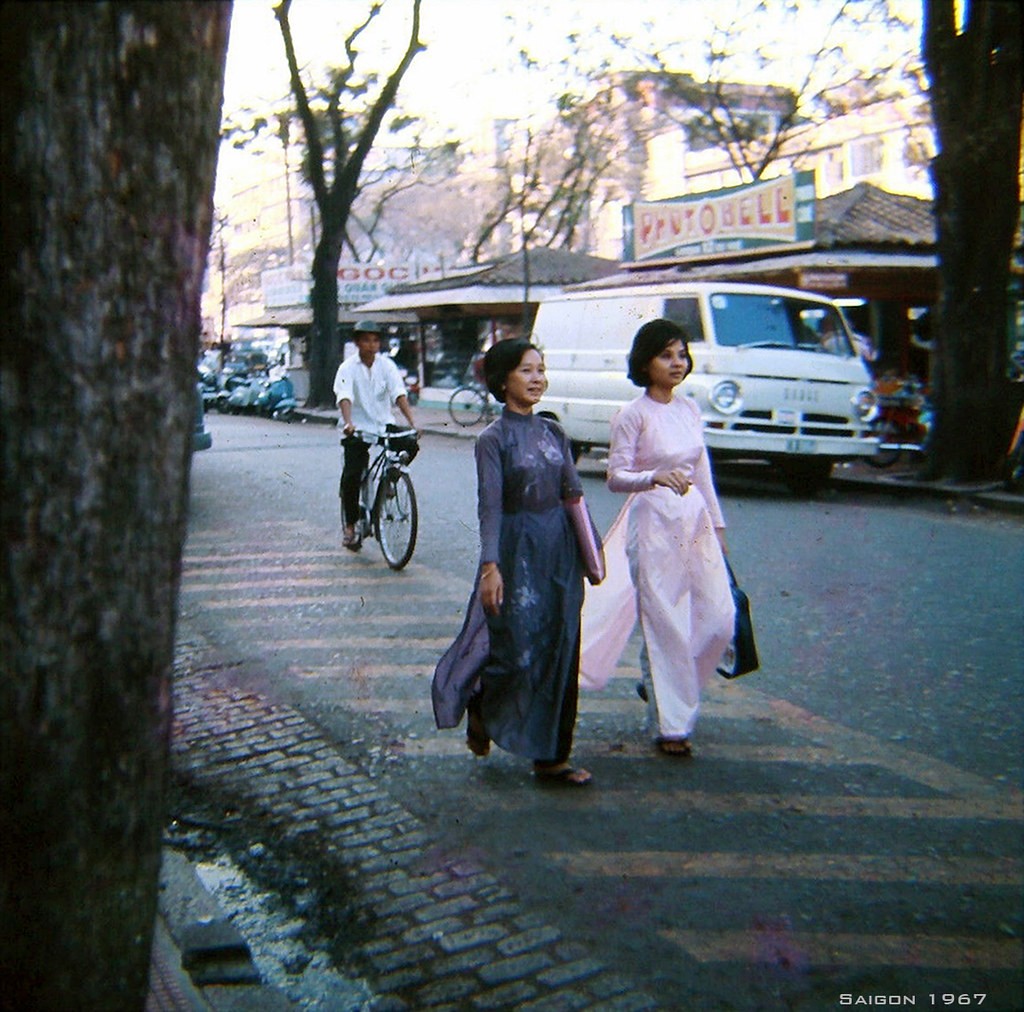 1967 Saigon Girls Walking a Street