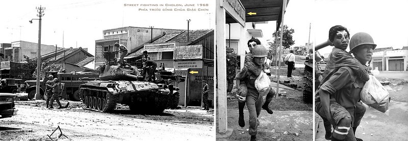 Street fighting in Cholon, June 1968 - Đường Hậu Giang Q6, phía trước cổng Chùa Giác Chơn