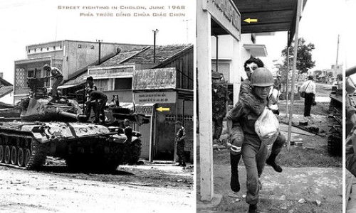 Street fighting in Cholon, June 1968 - Đường Hậu Giang Q6, phía trước cổng Chùa Giác Chơn