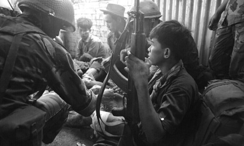 Vietnam War 1968 - Tet Offensive Wounded Viet Cong prisoners in the Cholon district of Saigon, Vietnam in May 25, 1968. 