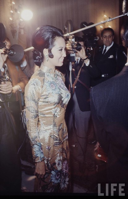 1969 Paris South Vietnam VP Cao Ky Nguyen (2L) and wife at reception given by South Vietnam Peace Talks Delegation. 3