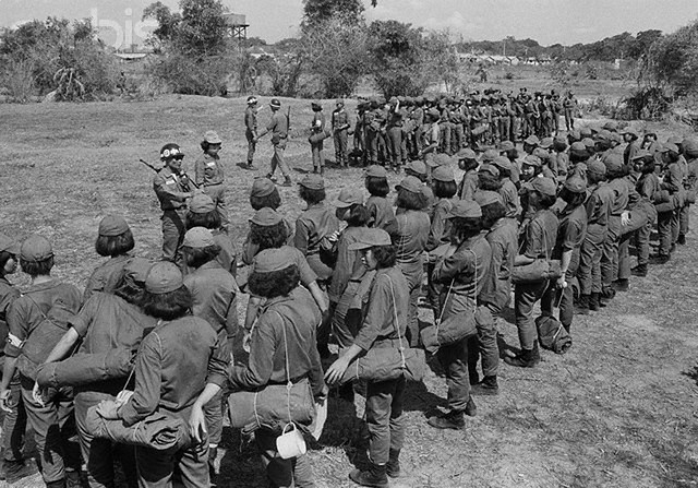 30 Apr 1968, Quang Trung, South Vietnam - Female Vietnamese soldiers undergo military training operations at a women's camp
