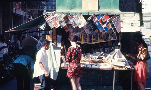 Saigon April 1969 - Newstand on Tu Do st. Photo by Brian Wickham