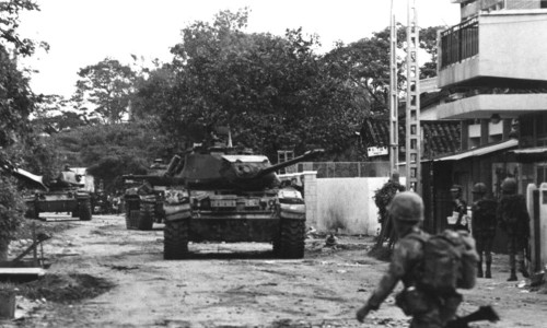 1968 Vietnamese Marines moved in with the tanks and tear-gas was used to route the Communist soldiers - Photo by Douglas Pike Collection