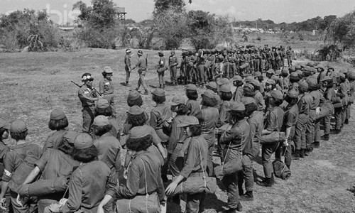 30 Apr 1968, Quang Trung, South Vietnam - Female Vietnamese soldiers undergo military training operations at a women's camp