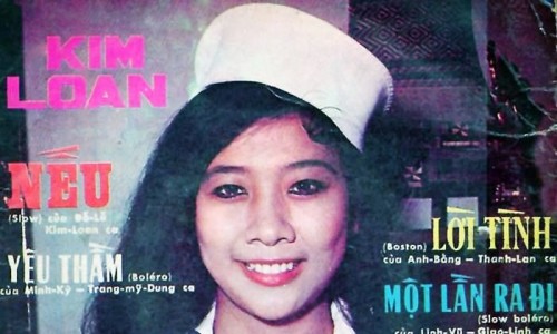Hình bìa bài hát Nếu, trước 1975 Kim Loan ca mặc bộ quân phục Thủy Thủ Hải Quân VNCH